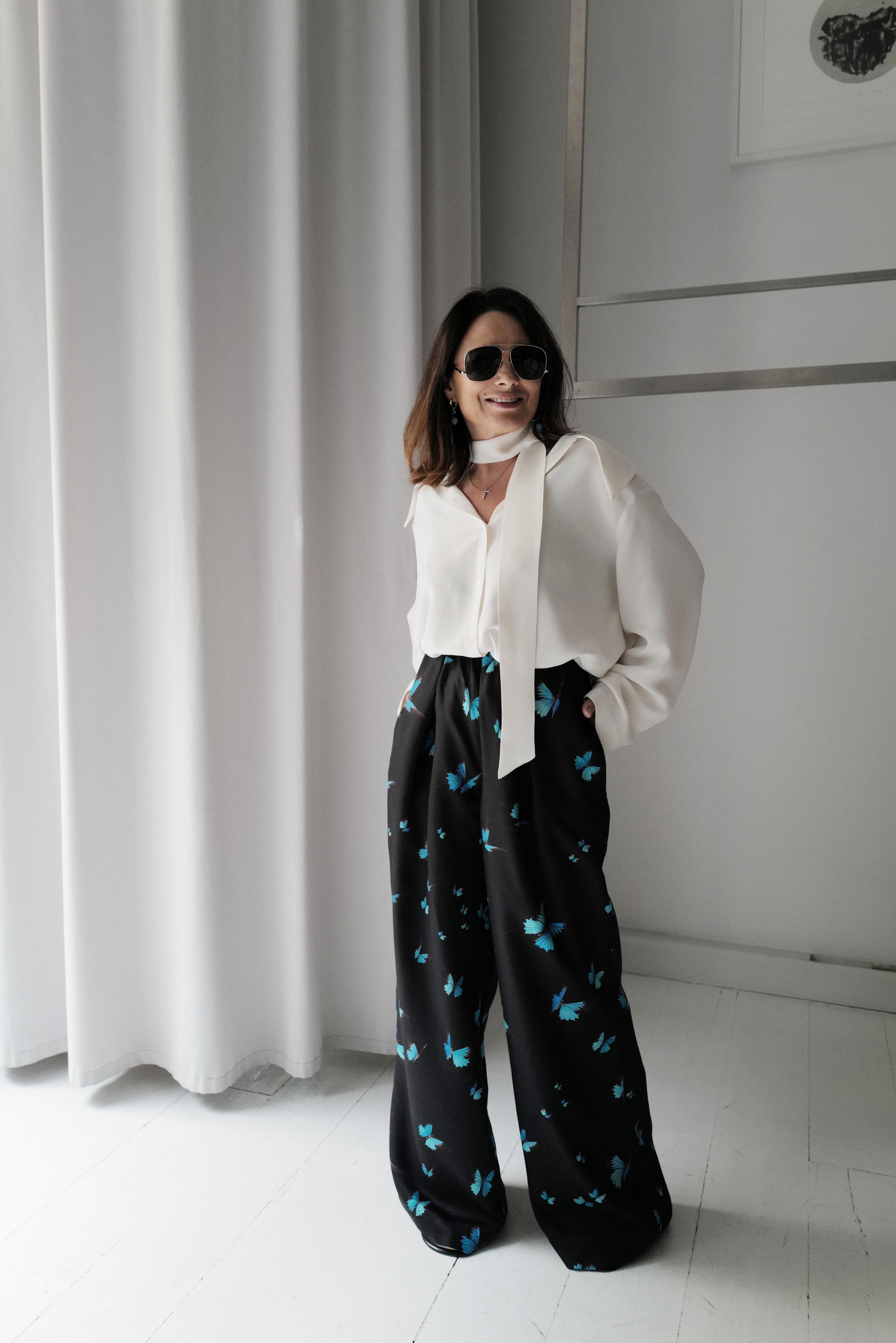 Print Silk Wide Pull up Trousers COMO