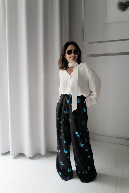 Print Silk Wide Pull up Trousers COMO