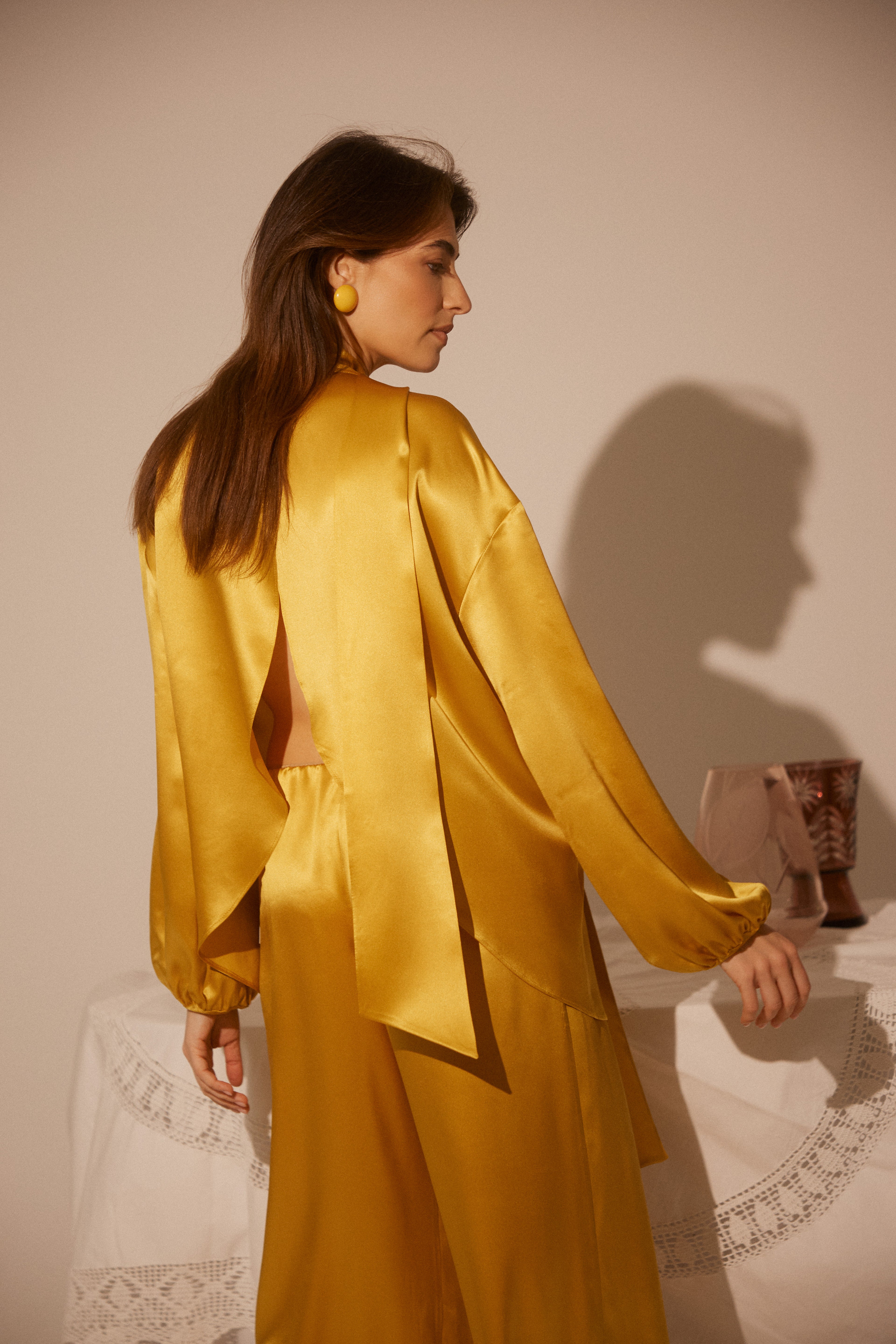 Silk Blouse With Open Back and Collar-Scarf ROMA SS26