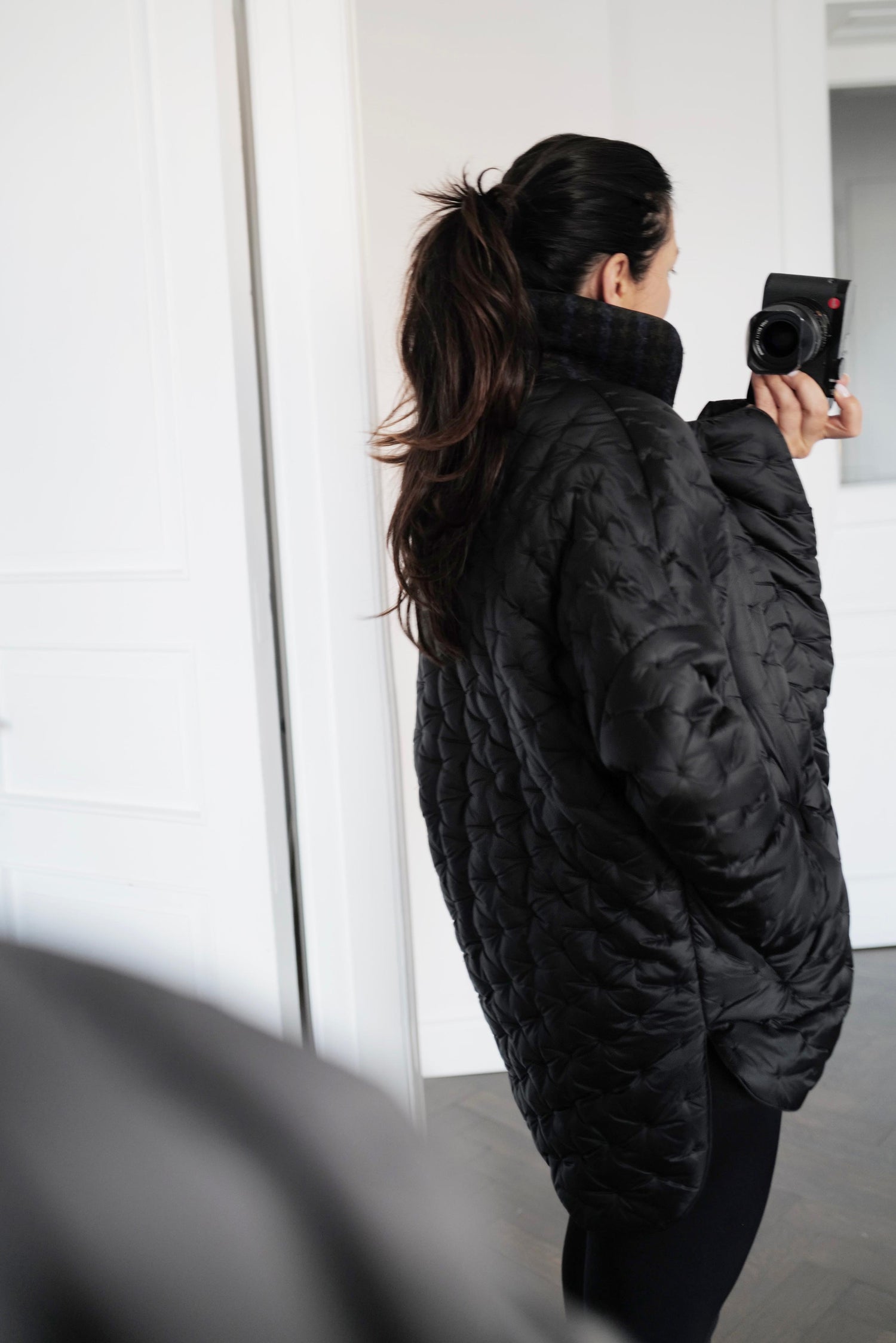 Quilted Jacket with a tweed collar