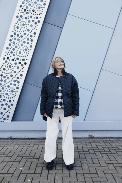 Quilted Jacket with a tweed collar