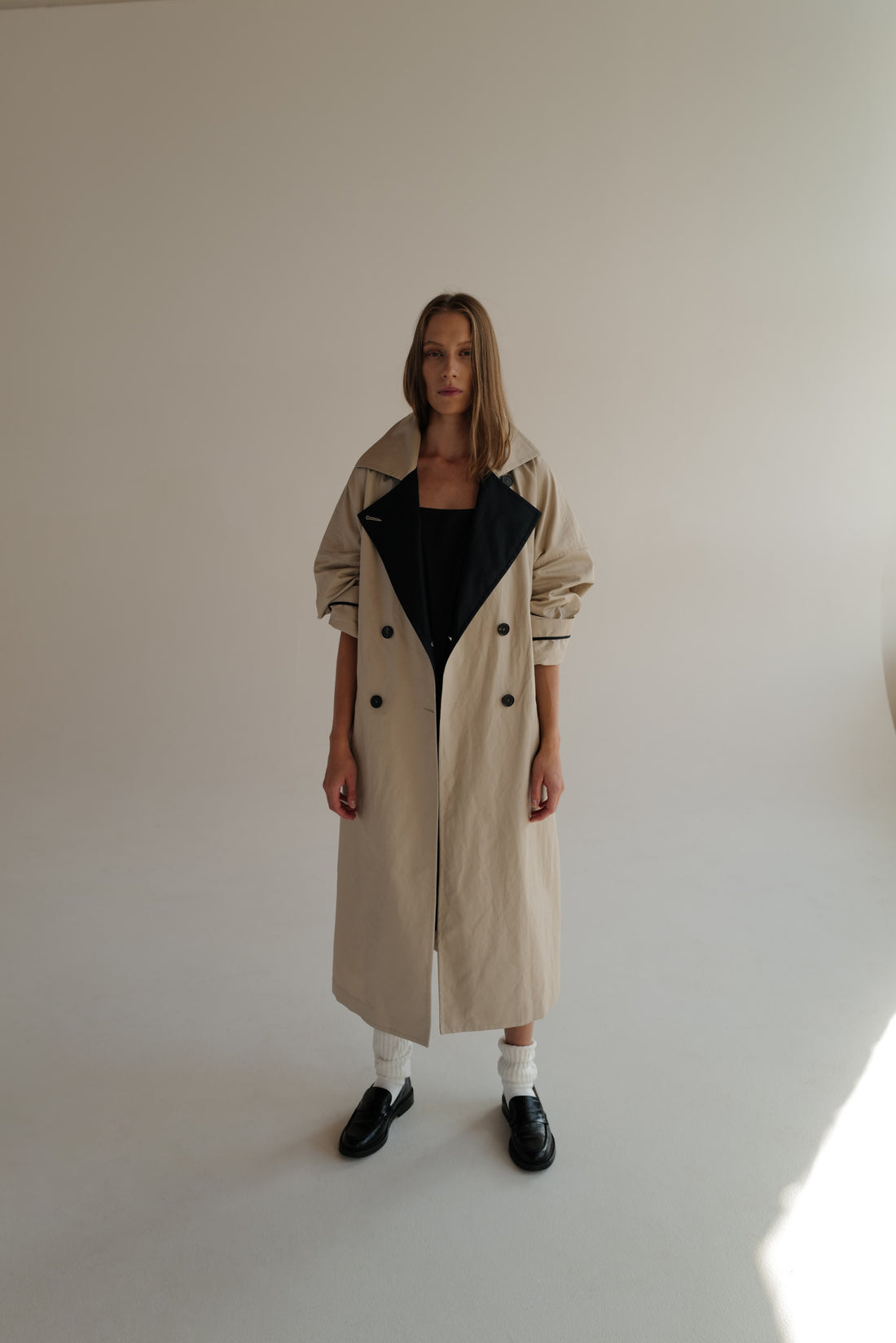 Oversized Double-Breasted Trench Coat AGATA with contrast collar