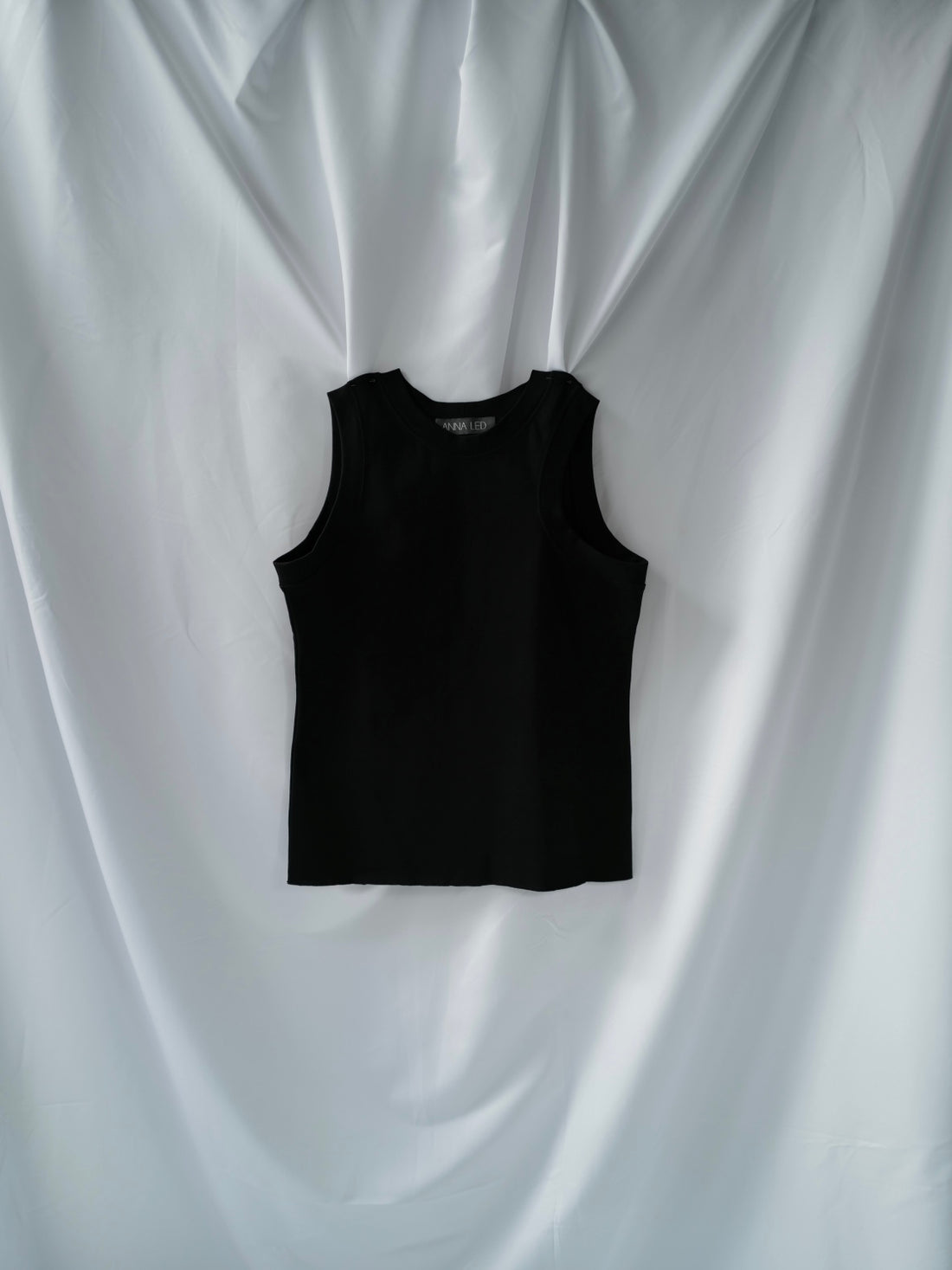 Black Organic Cotton Tank Top with Asymmetrical armhole SS25