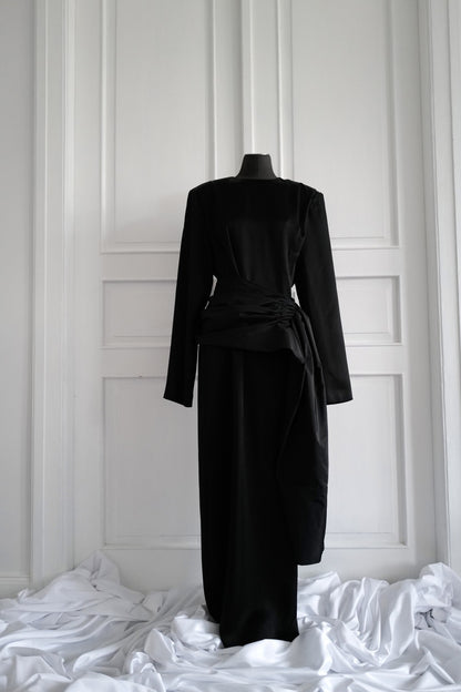 Silk Taffeta Peplum with Draping and Train