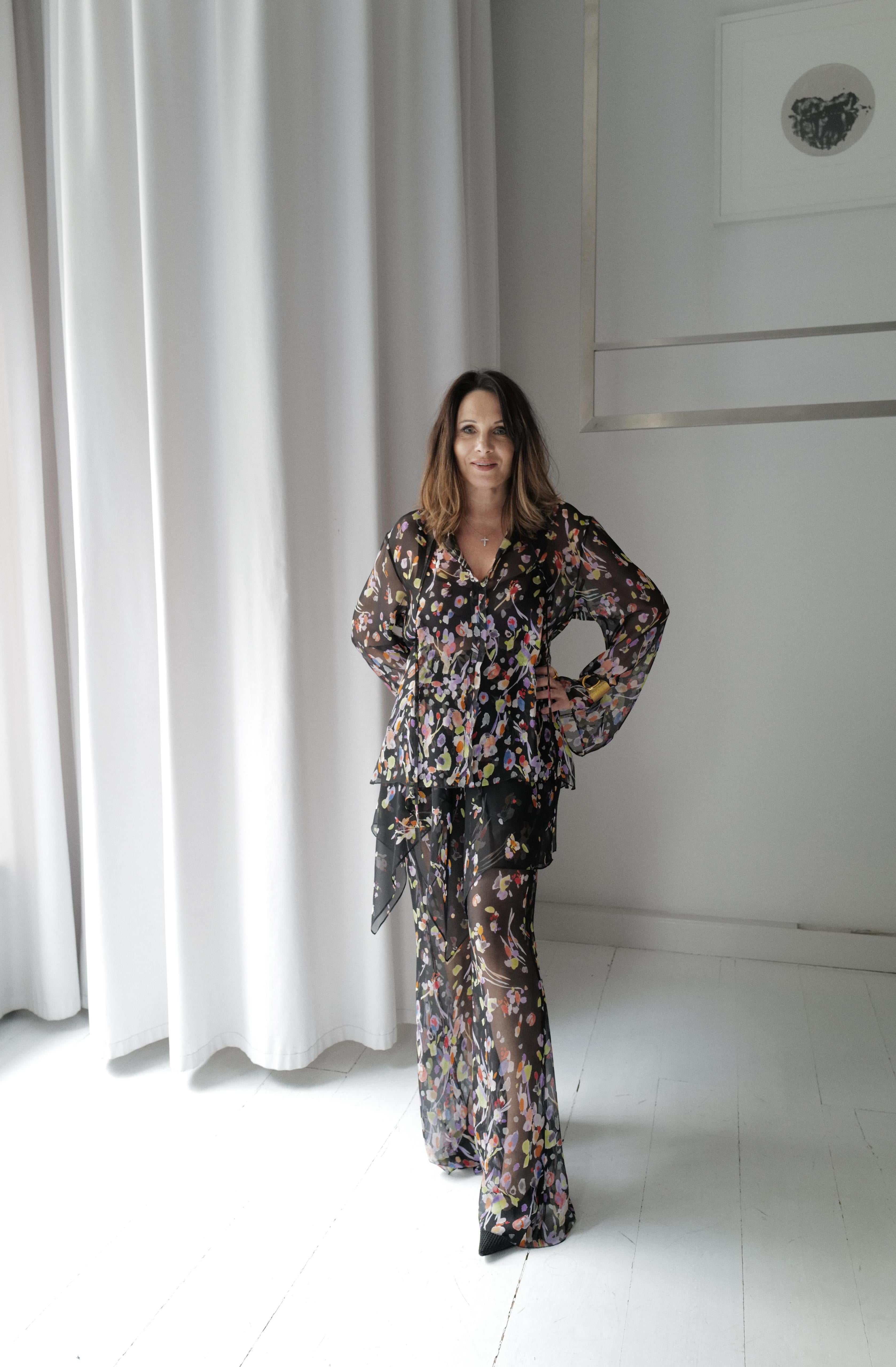 Silk Three-Piece Set in a Fine Floral Print