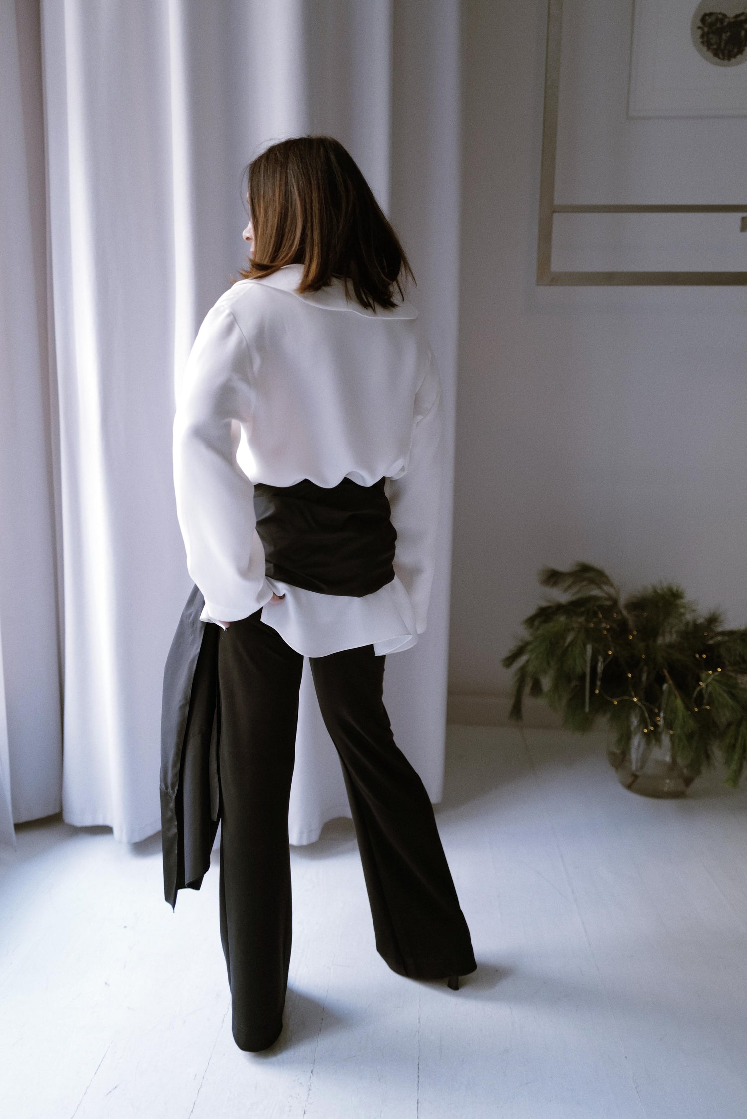 Silk Taffeta Peplum with Draping and Train