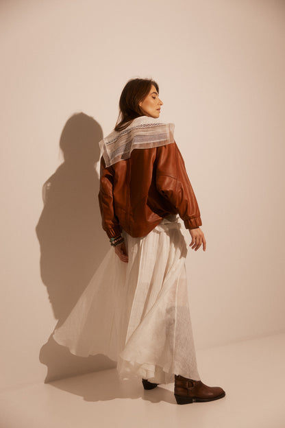 Wide Linen Maxi Skirt SARA With Side Slits and a Yoke SS26