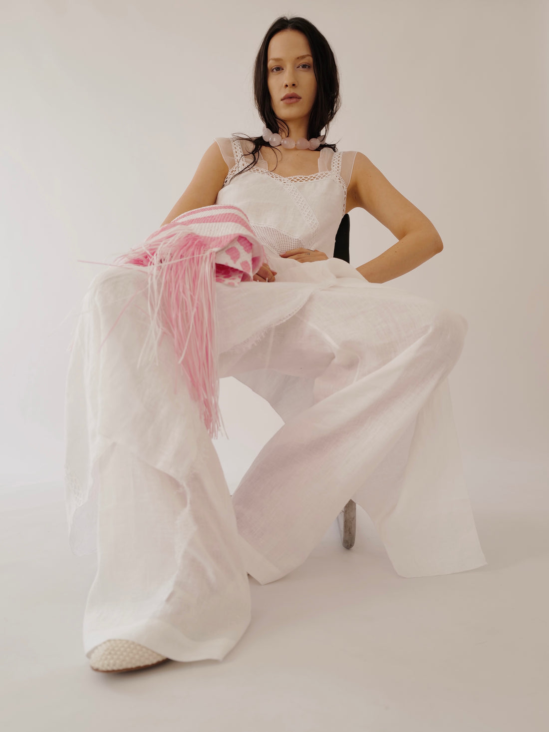 Linen-Silk Sundress CLOUD WHITE