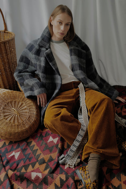 Liama Fluffy Double Breasted  Plaid Half Coat AW25