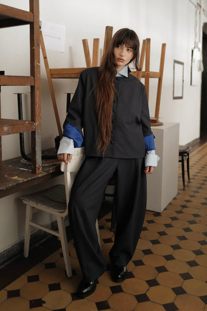 Jersey Jacket VICHY With Blue Silk Cuffs FW26/27