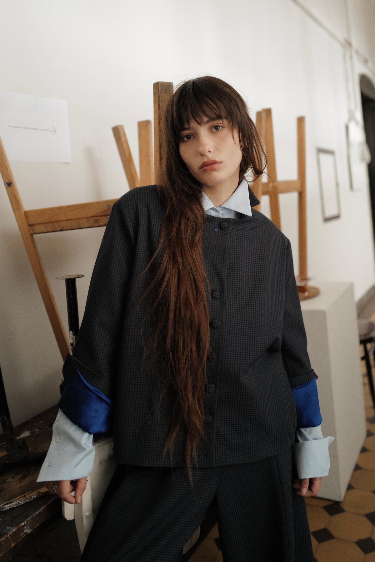 Jersey Jacket VICHY With Blue Silk Cuffs FW26/27