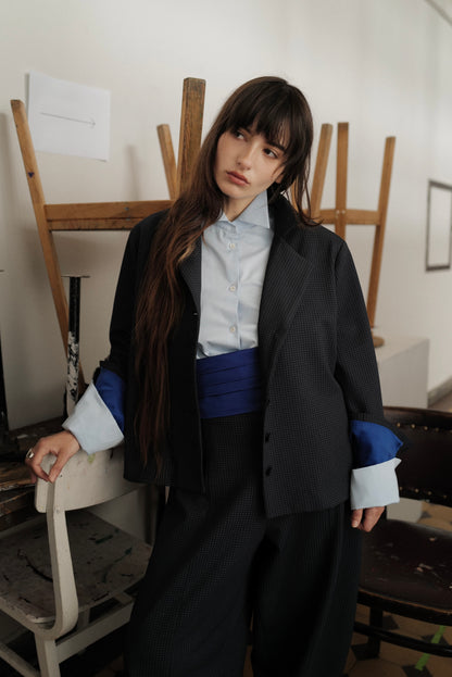 Jersey Jacket VICHY With Blue Silk Cuffs FW26/27