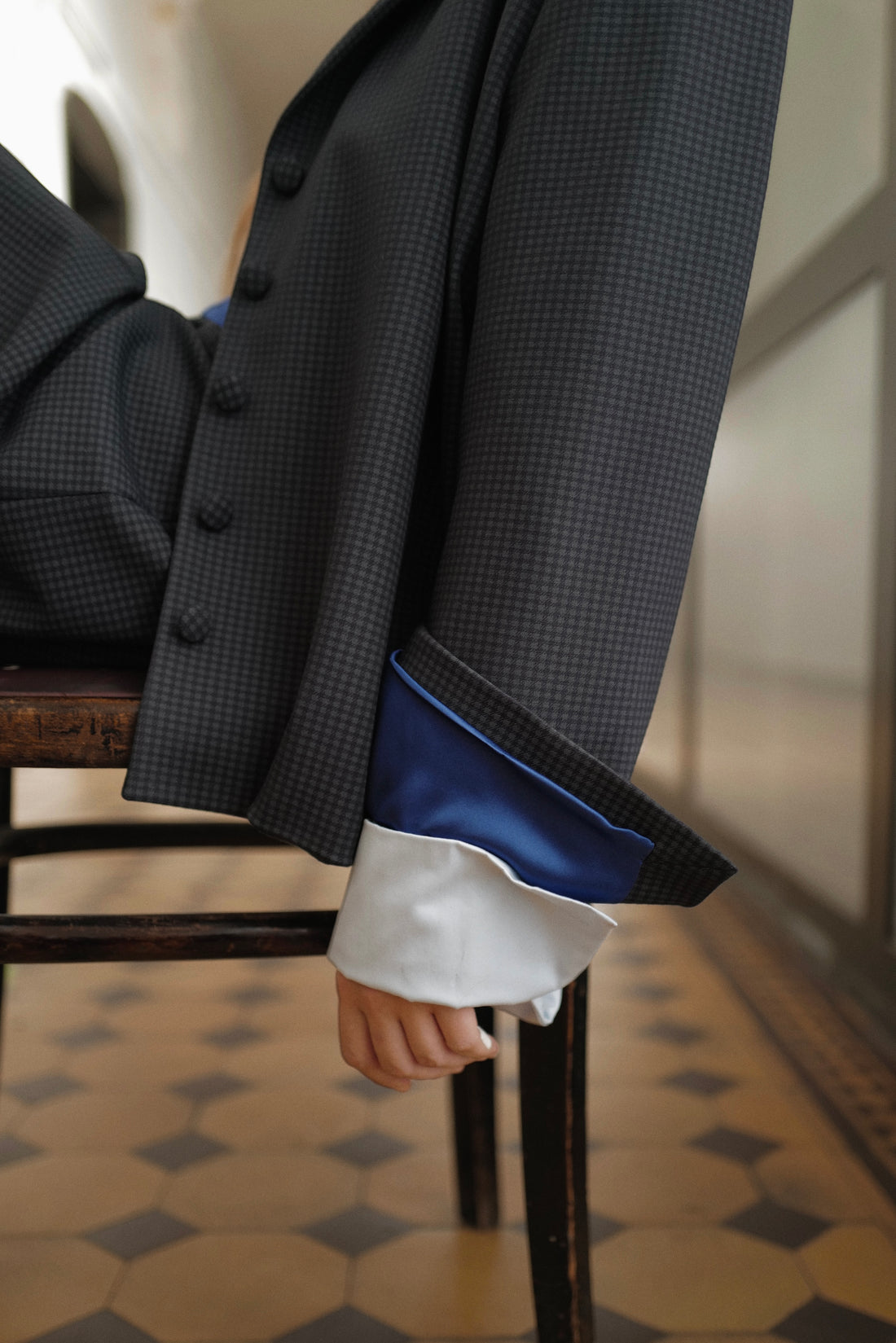 Jersey Jacket VICHY With Blue Silk Cuffs FW26/27