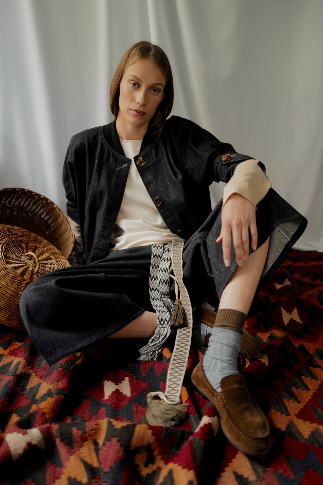 Dark Grey Raw Denim Kimono Bomber AW25