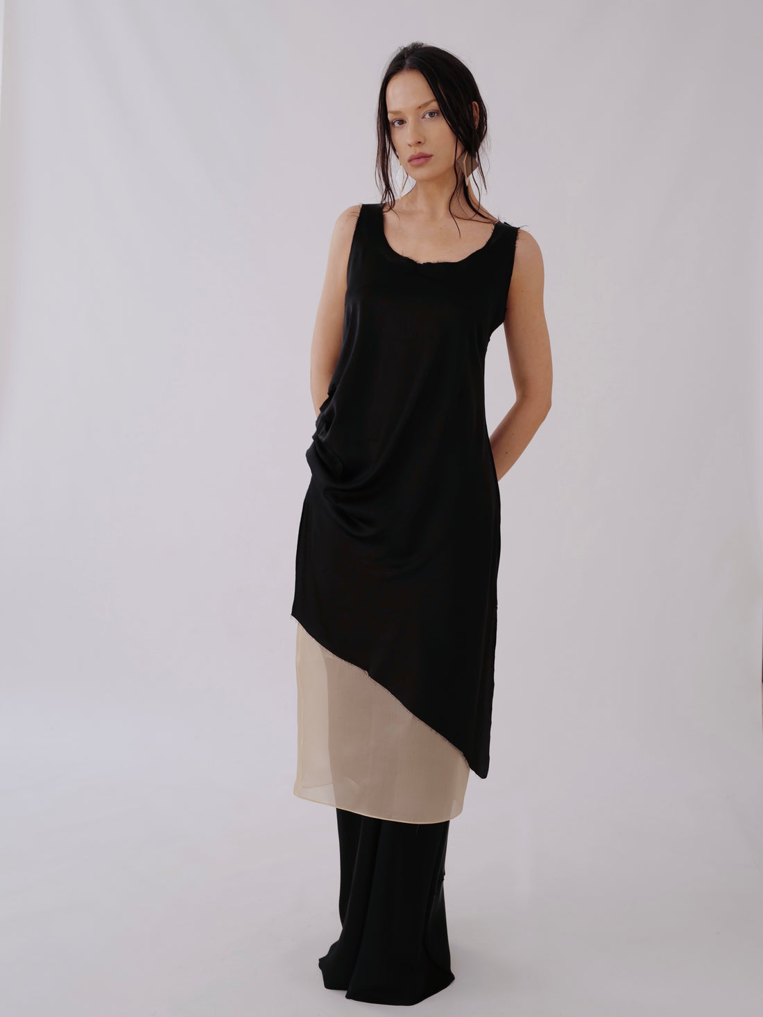 Light Cupra Asymmetrical Tunic with Raw Edges MELISSA