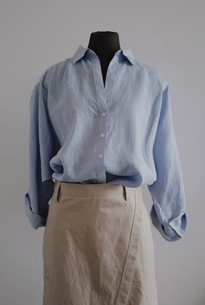 Handcrafted Embroidered Linen Kimono Shirt
