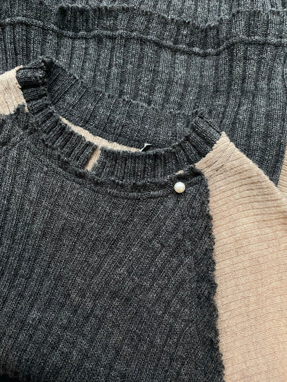 GREY TOP WITH BEIGE LONG SLEEVES (Last item)