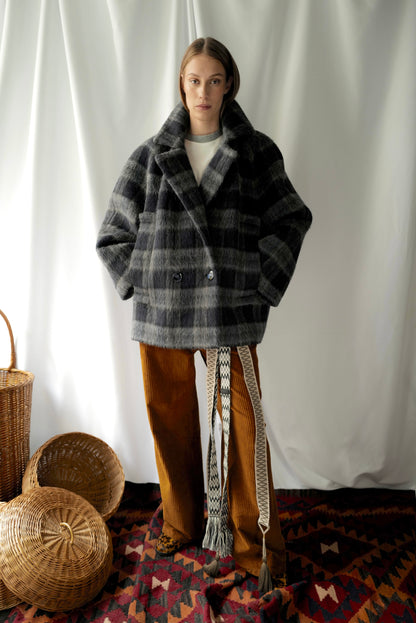Liama Fluffy Double Breasted  Plaid Half Coat AW25