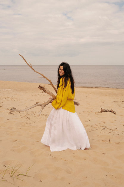 Fine Linen Maxi Skirt SARA With Side Slits and a Yoke SS26