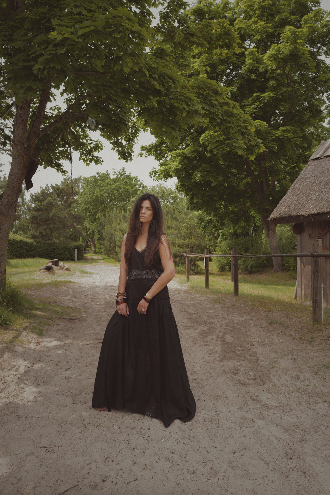 Linen-Silk Sundress CLOUD BLACK