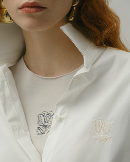 Embroidered  Organic cotton Fitted Top OLGA