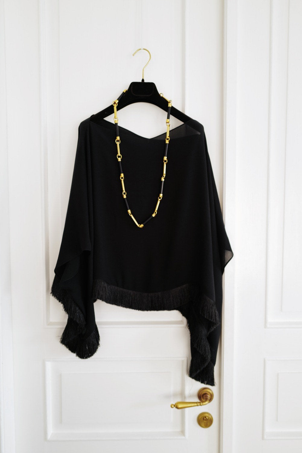 Silk Crepe Blouse -Tunic with  Fringe NICA