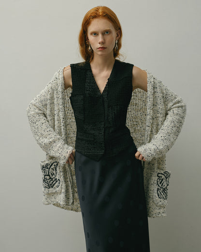 BLACK AND WHITE BOUCLE CARDIGAN WITH POCKETS AW23/24