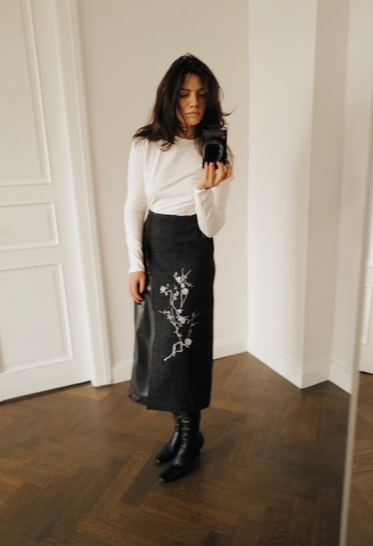 Wool Tweed Skirt with Embroidery SAKURA FW26/27