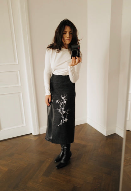 Wool Tweed Skirt with Embroidery SAKURA FW26/27