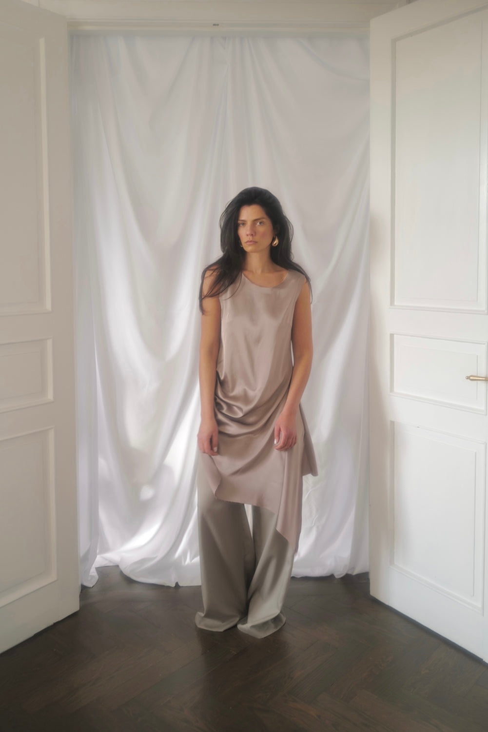 Light Cupra Asymmetrical Tunic with Raw Edges MELISSA SS25