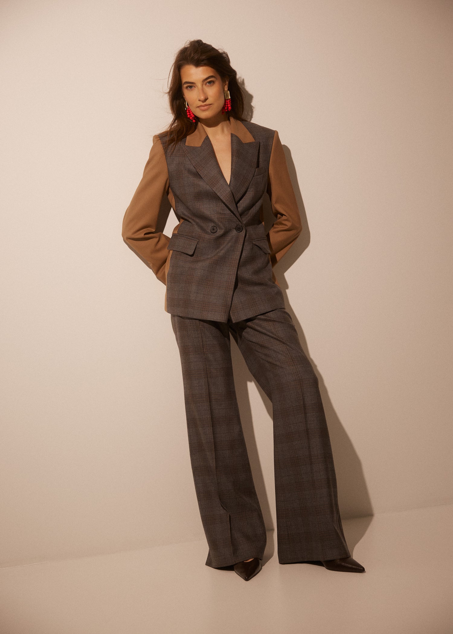 Fine Wool Checked Flared Trousers