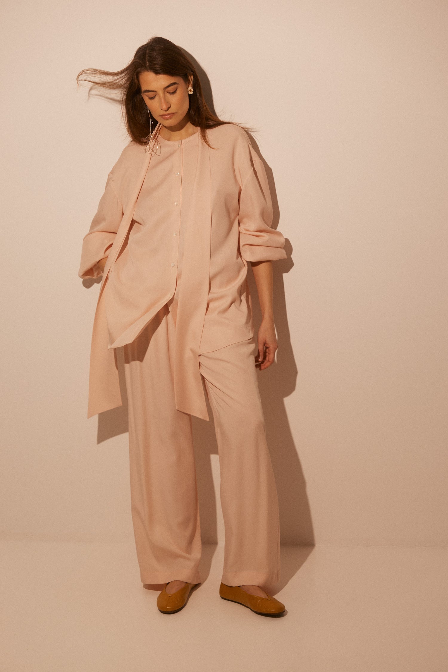 Cupro Pink  Blouse With Open Back and Collar-Scarf SS26