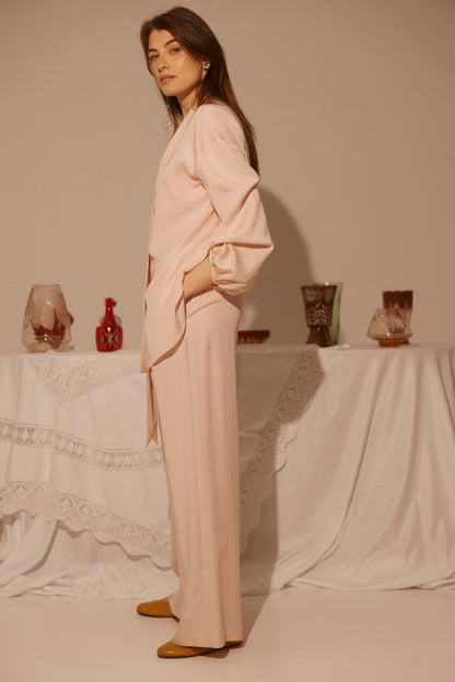 Cupro Pink  Blouse With Open Back and Collar-Scarf SS26