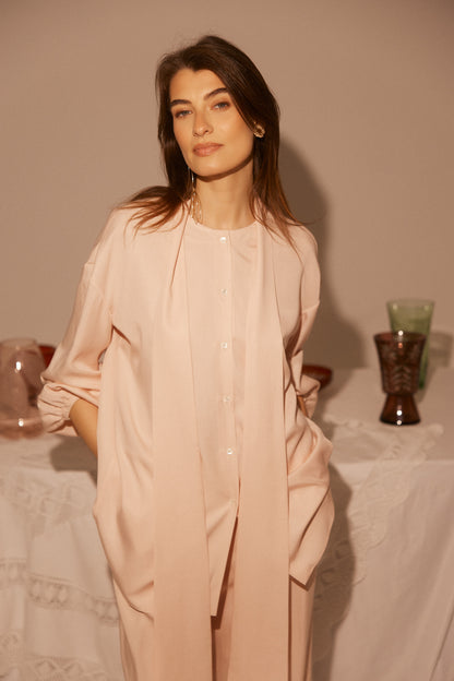 Cupro Pink  Blouse With Open Back and Collar-Scarf SS26