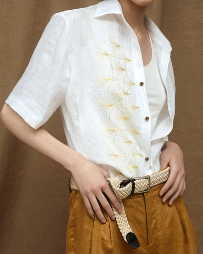 WHITE LINEN ART-DECO SHIRT SS24