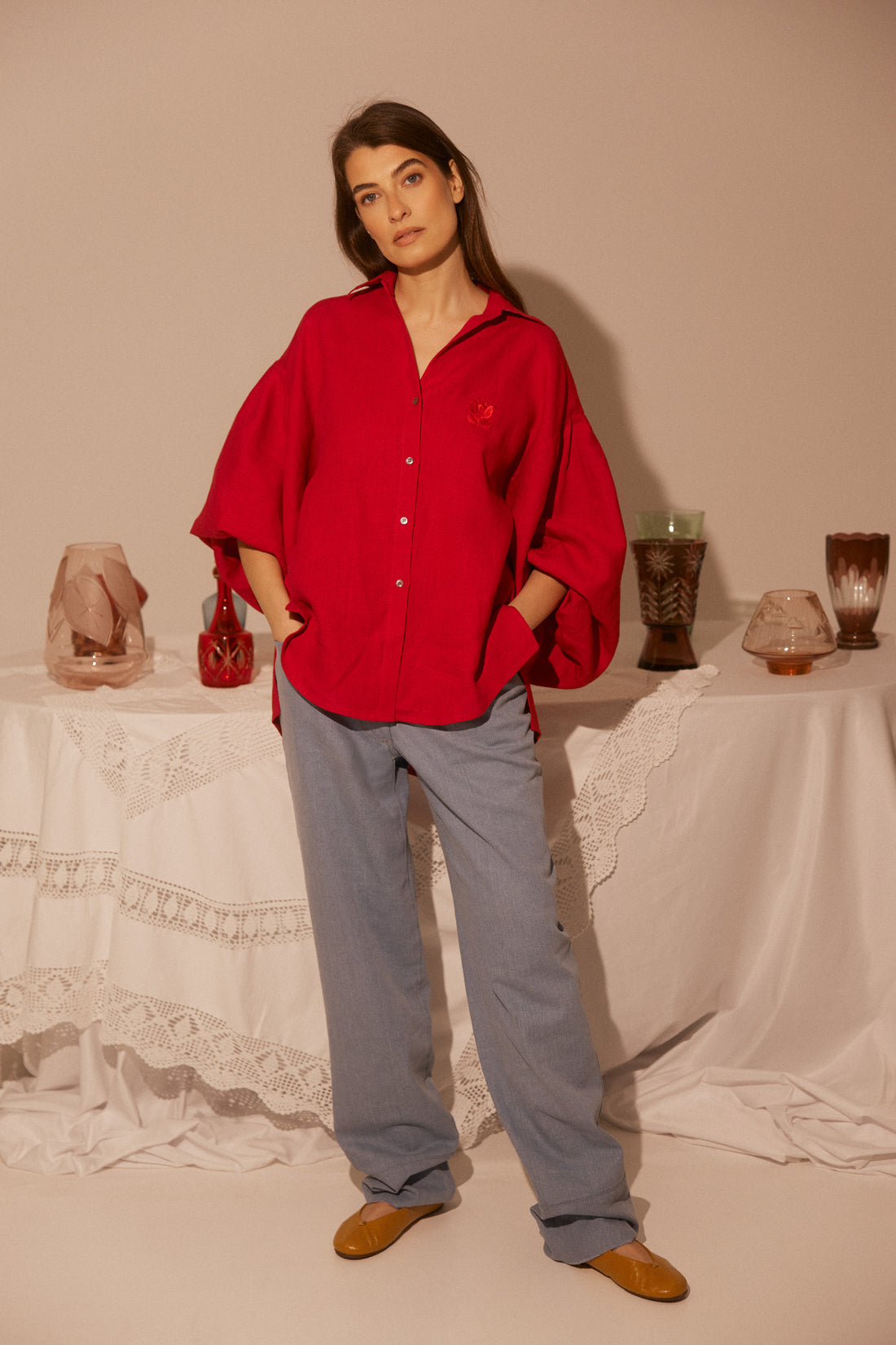 Linen Shirt MONACO in Red SS26