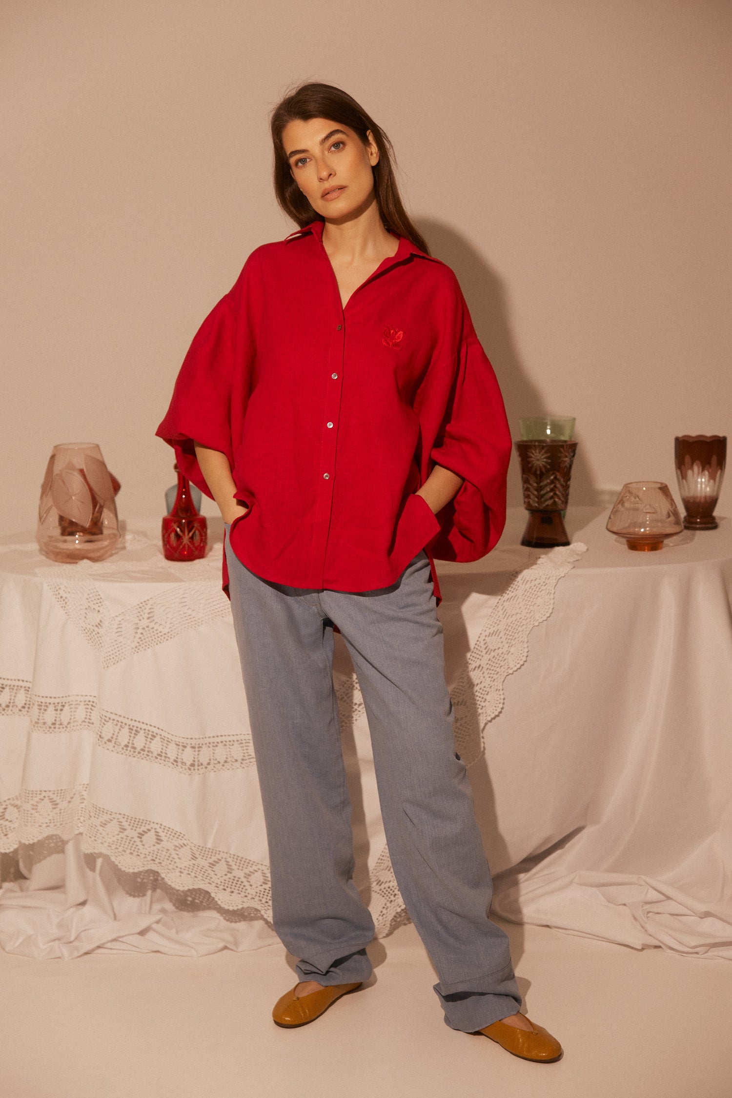 Linen Shirt MONACO in Red SS26