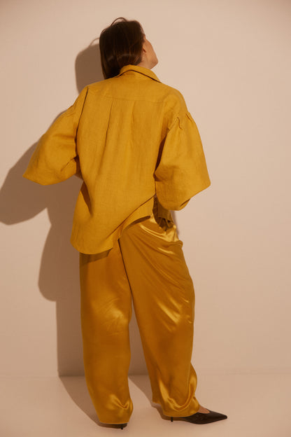Golden Yellow Fluid Wide-Leg Silk Trousers ROMA SS26