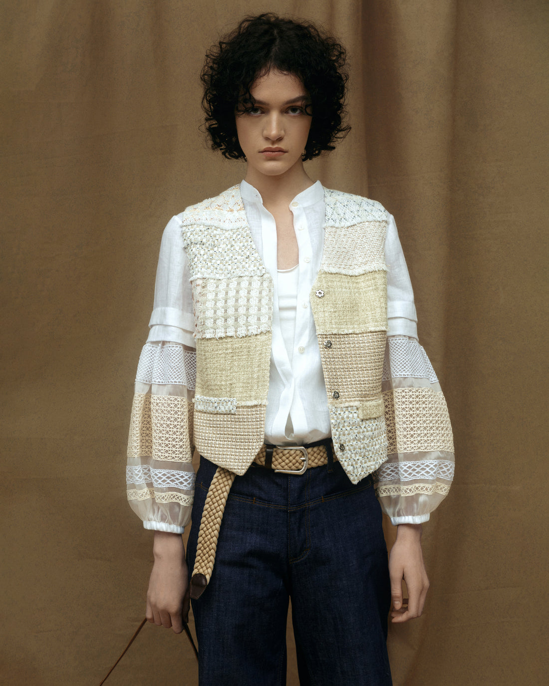 Unique Handmade Tweed Patchwork Vest BEIGE (Pre-order)