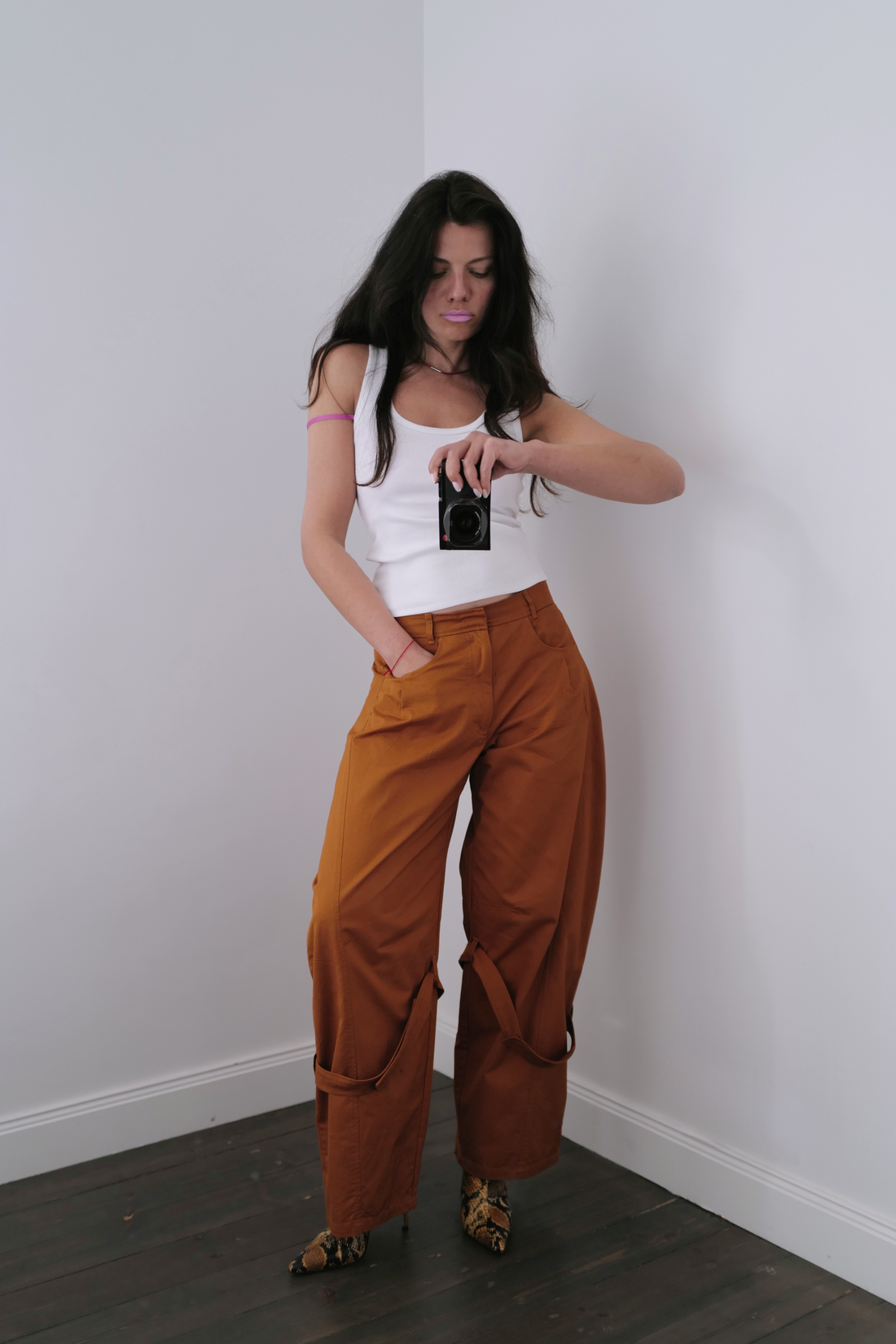 Cotton Gabardine CARGO Trousers with Tie details at the Hem