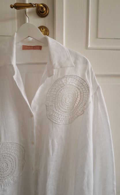 Linen Transparent Shirt -Tunic with Hand Made Embroidery