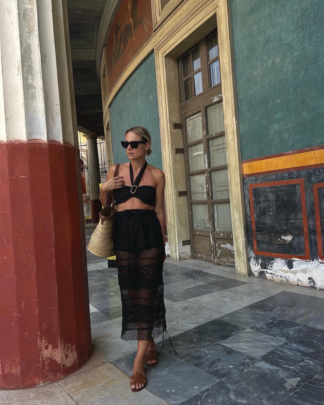 PATCHWORK Midi skirt in black colour