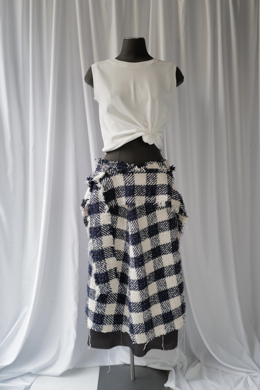 Multi-Layered Gingham Tweed  Skirt Featuring a Removable Peplum AW25