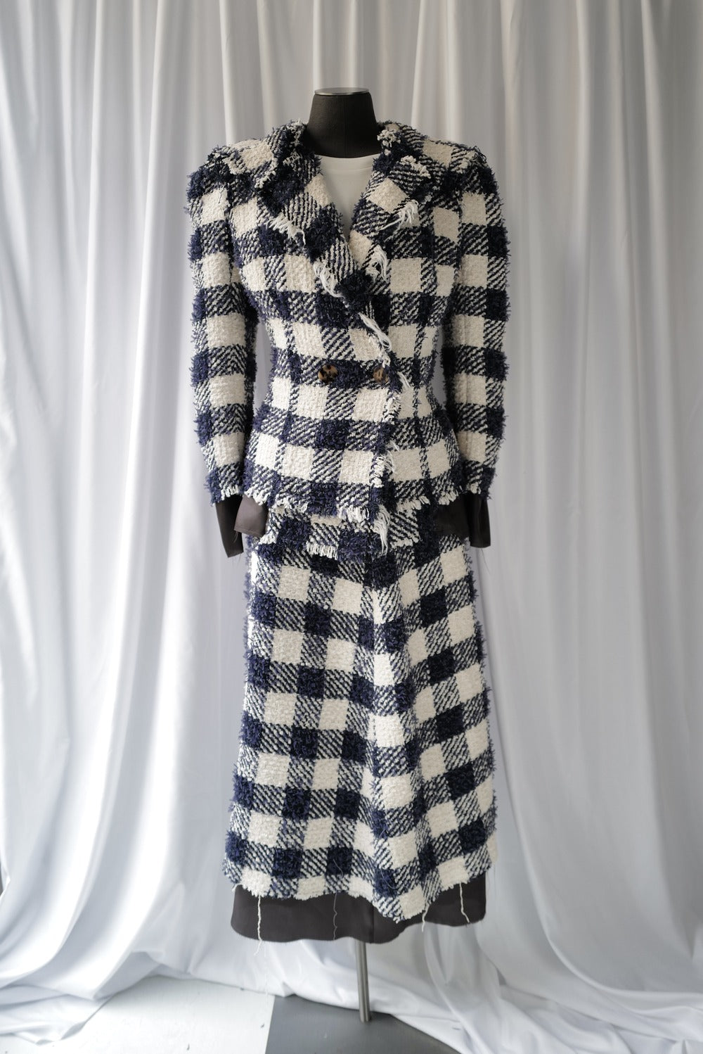 Multi-Layered Gingham Tweed  Skirt Featuring a Removable Peplum AW25