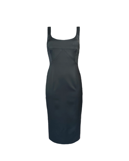 BLACK ATLAS VISCOSE COCKTAIL DRESS WITH CORSET DETAIL AW23/24