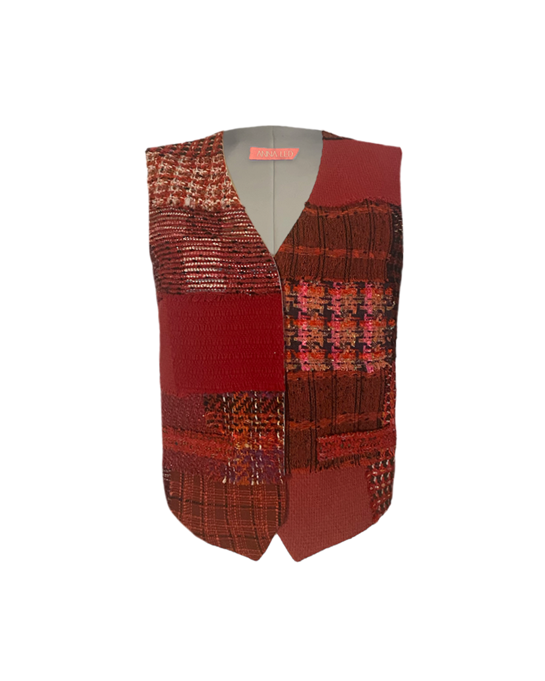 Unique Handmade Tweed Patchwork Vest RED