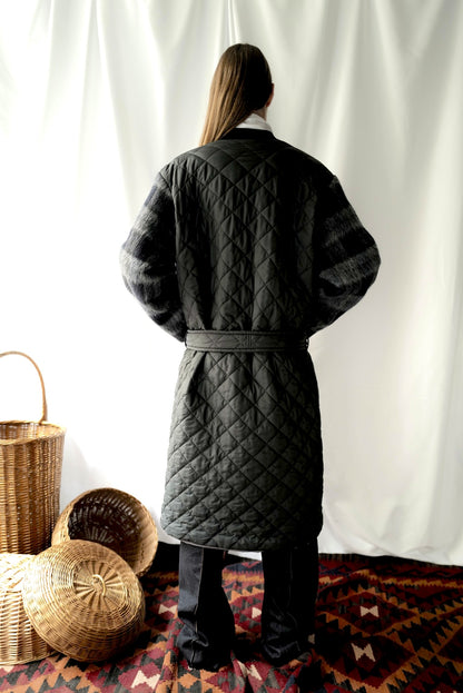 Quilted Coat With a Belt and Lama Wool Sleeves