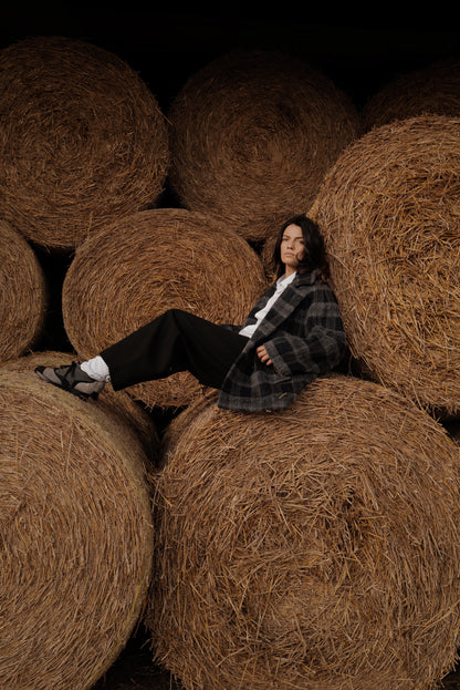 Liama Fluffy Double Breasted  Plaid Half Coat AW25