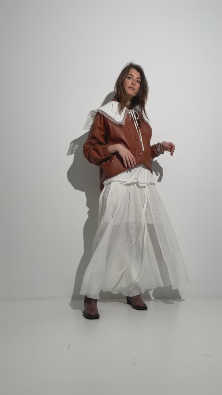 Fine Linen Maxi Skirt SARA With Side Slits and a Yoke SS26