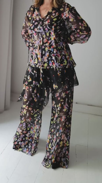 Silk Three-Piece Set in a Fine Floral Print
